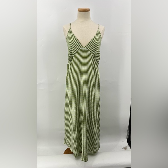 LISA SAYS GAH Green Stripe tank Dress 0320 seersucker textured babydoll - Picture 2 of 12